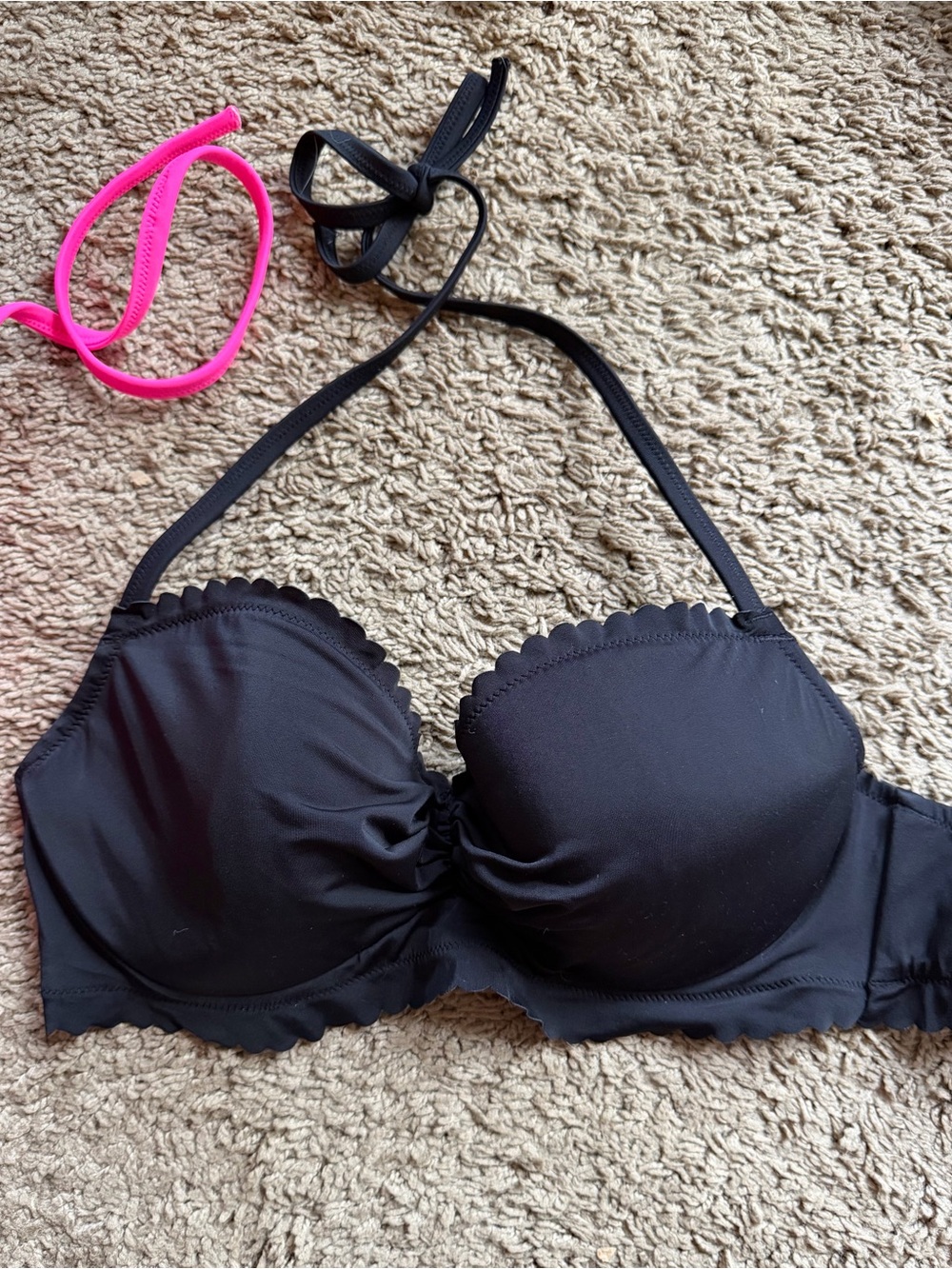Black Scalloped Edge Halter Bikini Top